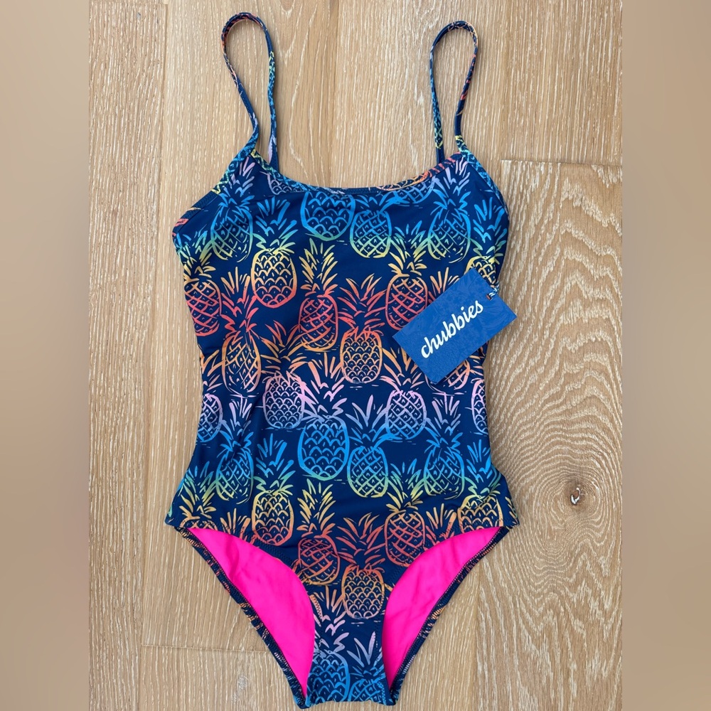 NWT Chubbies Women Swimsuit ROYGBIV One Piece Pineapple Purple Rainbow - Size S